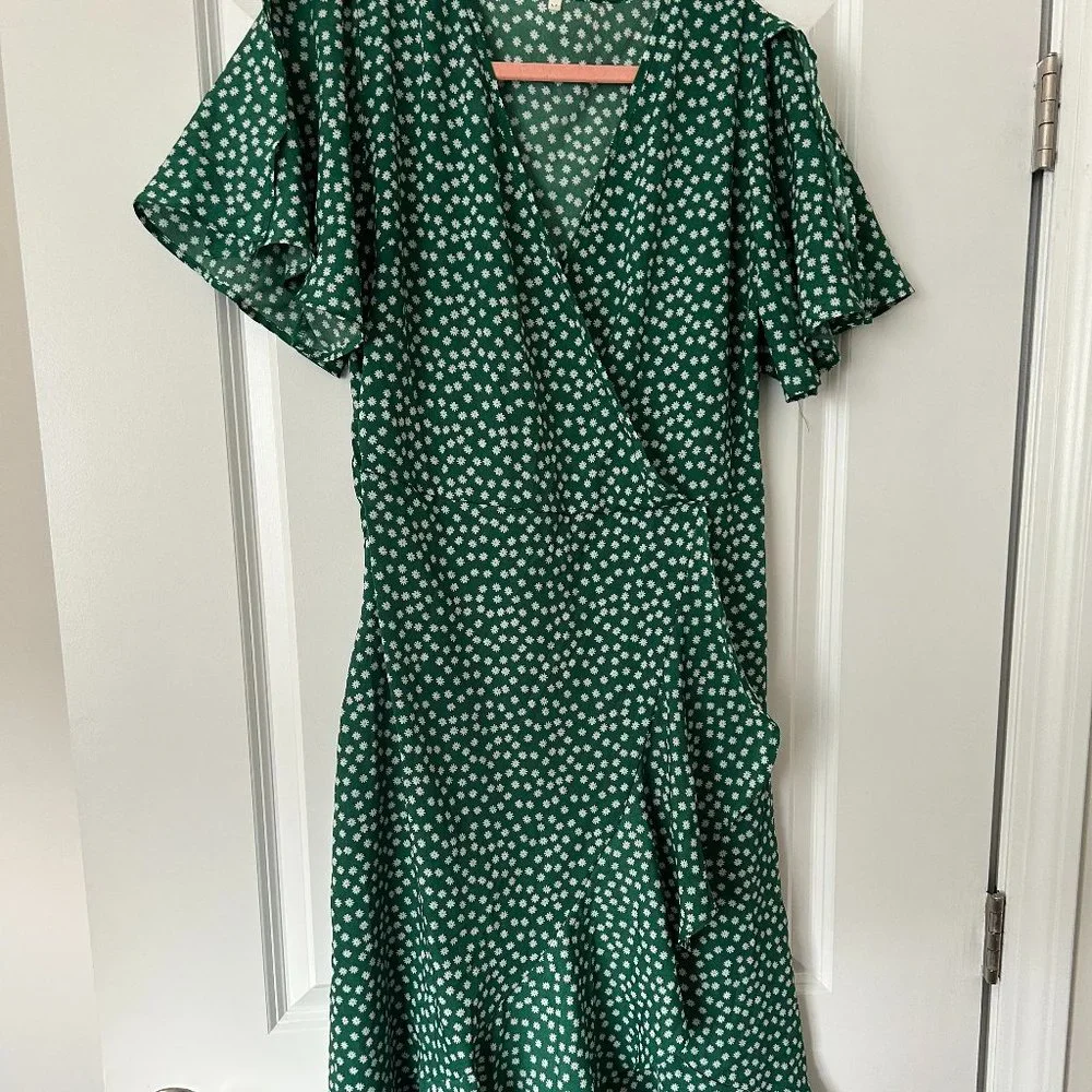 Women's Boho V Neck Ruffle Floral Wrap Maxi Dress - Picture 2 of 7